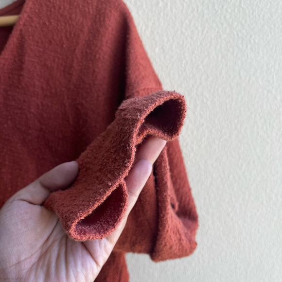 Madewell burnt orange 100% cotton textured tie front top - Picture 6 of 9